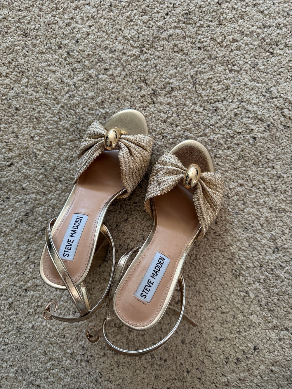 Steve Madden Gold Bow Slingback Sandals with Metallic Accents